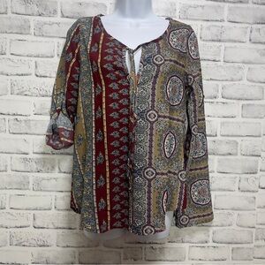 Caramela Roll Tab Sleeves Multiple Paisley Print Blouse Small